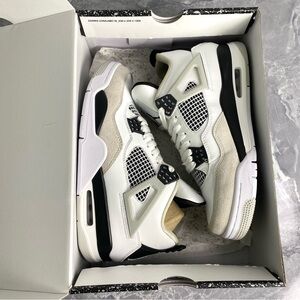 Jordan 4 Retro Military Black -Men’s White/ Black Sneakers Shoes